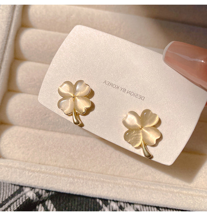 Wholesale Cat's Eye Four Leaf Clover Alloy Earrings JDC-ES-Chengx012