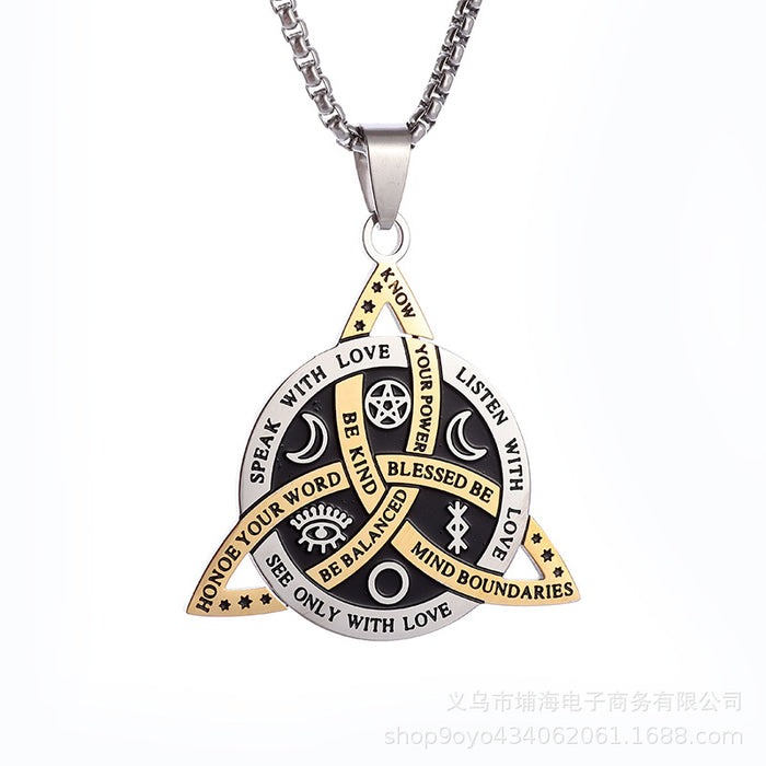 Wholesale stainless steel Celtic retro Triangle pendant star Moon fan Men Necklaces