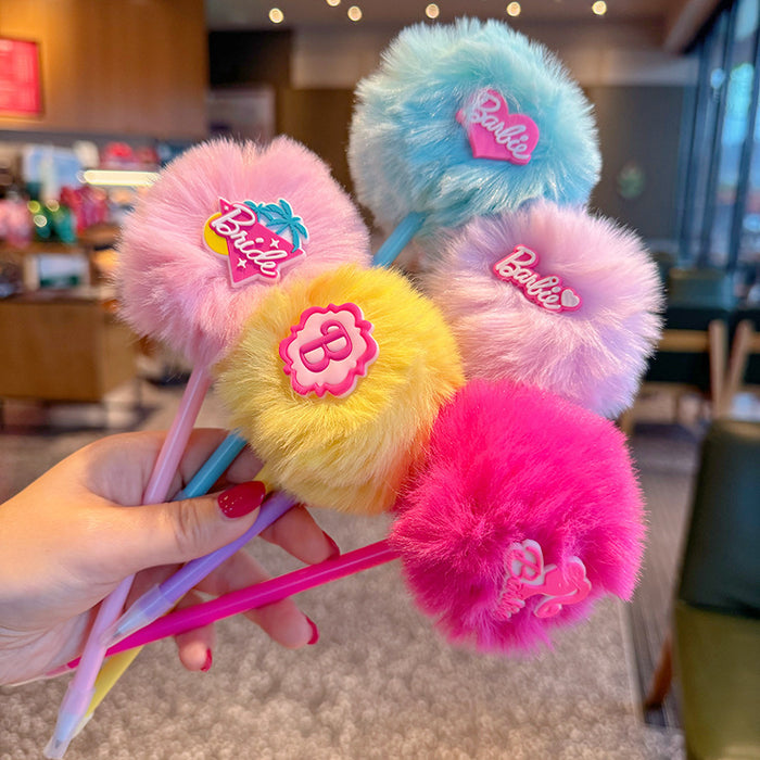 Wholesale Sweet  heart Plush ball ballpoint pen  dopamine color signature pen