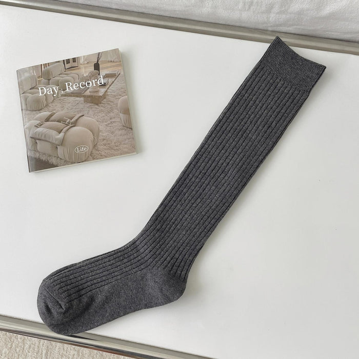 Wholesale Socks Four Seasons Vertical Stripe Solid Color Middle Tube Stacked Socks