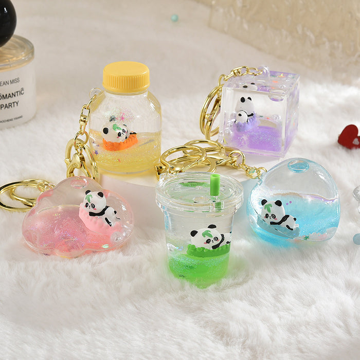 Wholesale Acrylic Liquid Cute Panda Fashion Keychain JDC-KC-ShuangD007