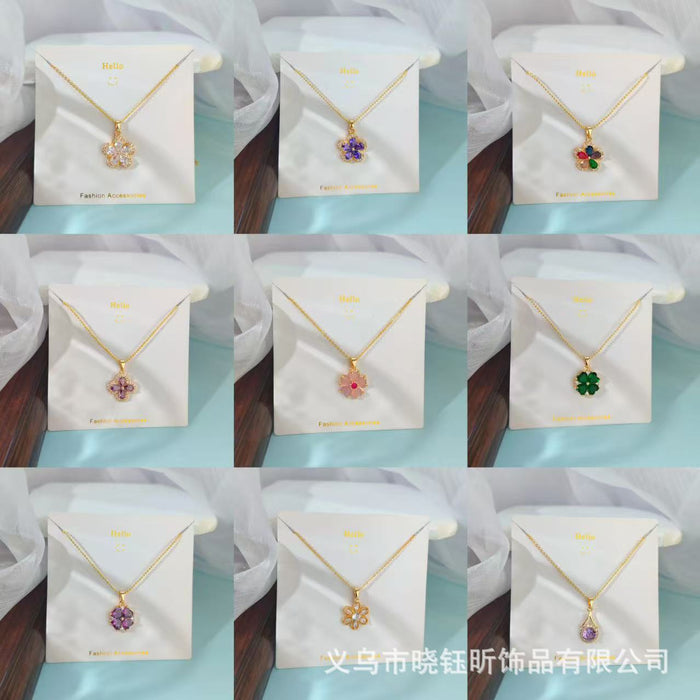Wholesale New five petal flower necklace, light luxury, niche, high-end, versatile, temperament, collarbone chain, zircon pendant