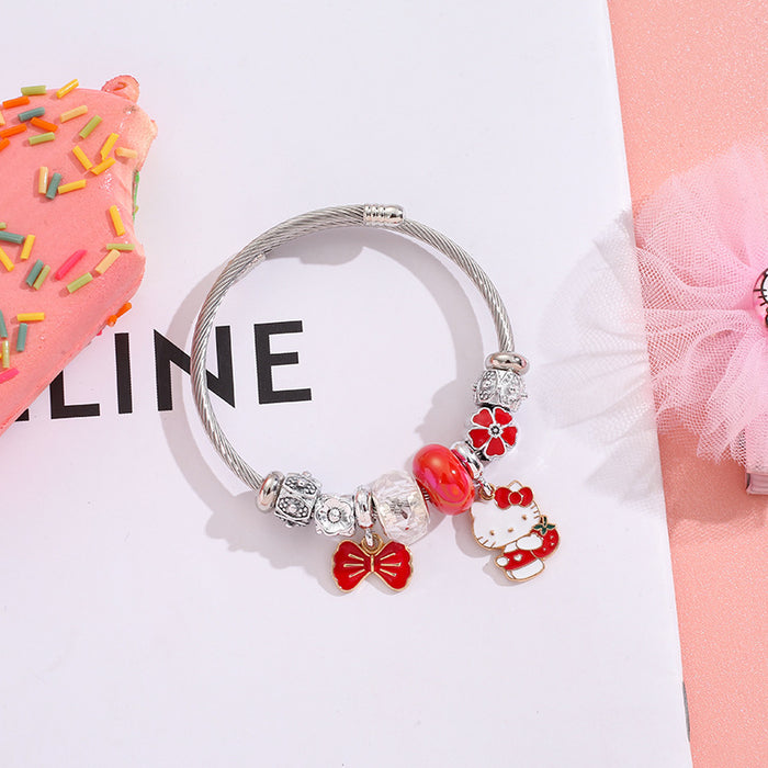 Wholesale Stainless Steel Silver DIY Cartoon Bow Opening Charms Bracelets