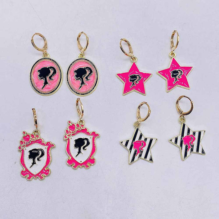 Wholesale Pink Alloy Pendant Earrings JDC-ES-PuCi038