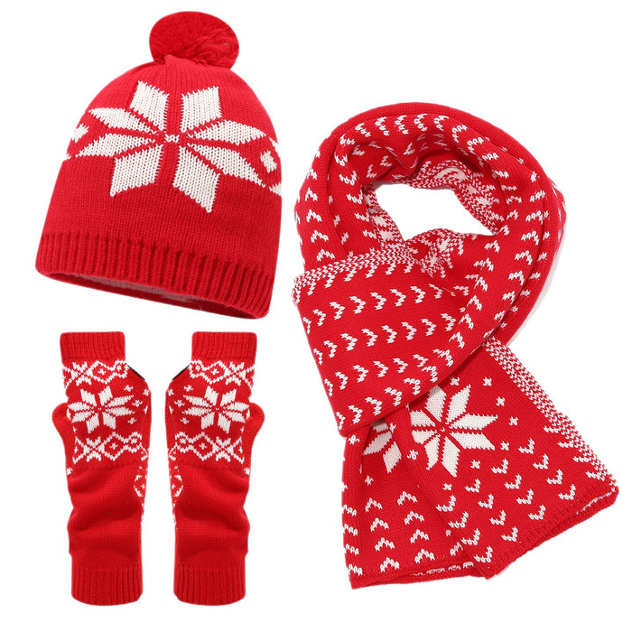 Wholesale Warm winter Christmas snowflake pattern knitted Hat set for women and men