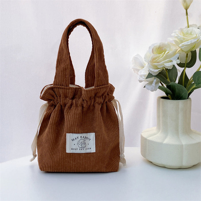 Wholesale Corduroy drawstring bag, large capacity handbag storage bag, canvas bag with hand tie pocket