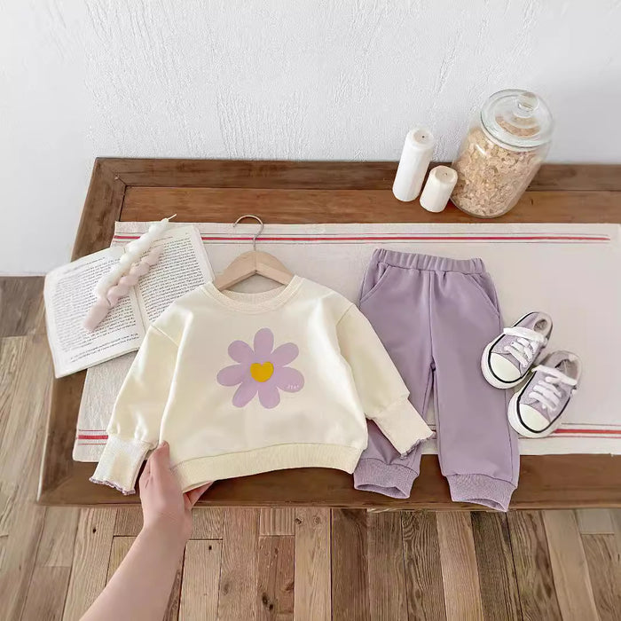 Wholesale Cute Small Flower Sweatshirt Sweatpants Baby Suit JDC-BC-WeiNiS022