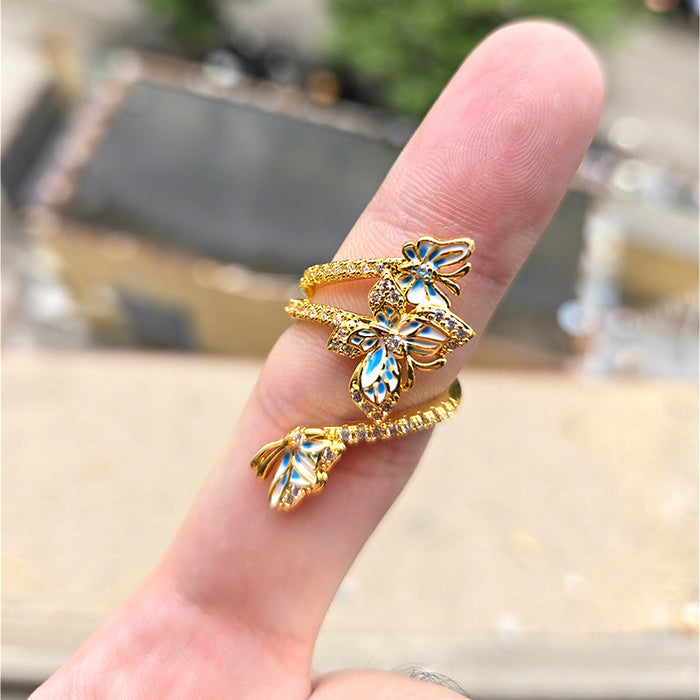 Wholesale New Dynamic Design Dreamy Dancing Butterfly Enamel Exquisite Opening Adjustable Ring
