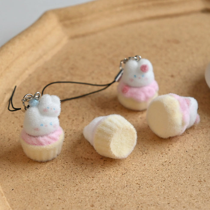 Wholesale Animal Cake Bunny Pendant Cartoon Flocking Mobile Phone Chain Bag Pendant