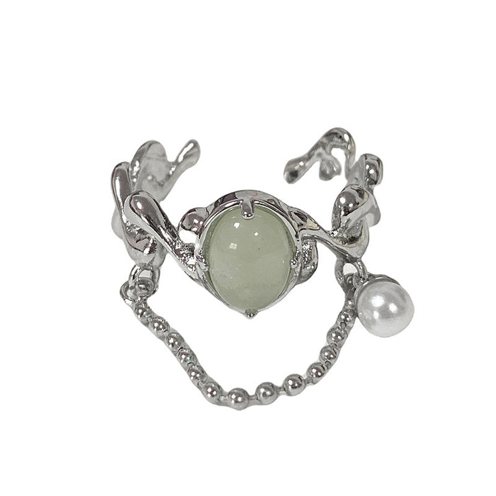 Wholesale Imitation Jade Marrow Butterfly Ring, Rotating Four Leaf Clover Flower Style, Stacked with Finger Ring