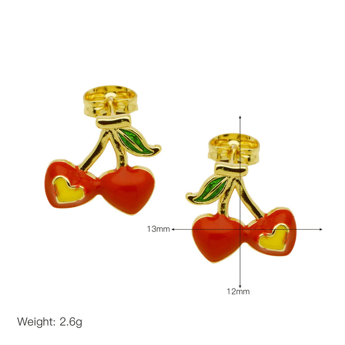 Wholesale Colorful oil-dripping cherry ladybug earrings