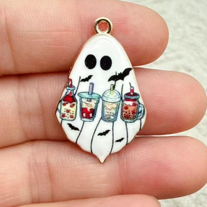 Wholesale 10pcs  Gothic Cute Ghost Alloy Print Pendant DIY Earrings,  Necklace,  Keychain Charm