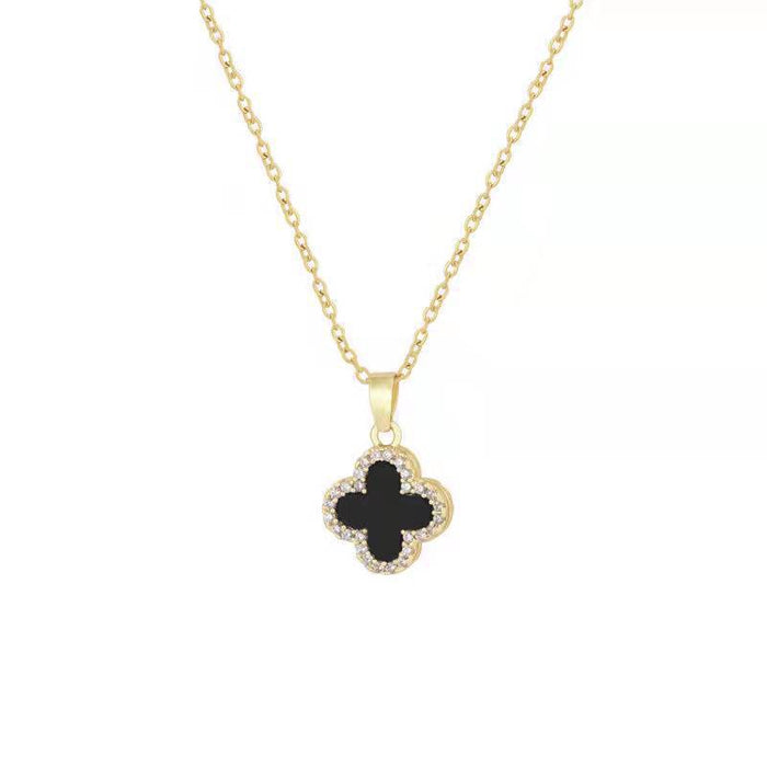 Wholesale Premium Four Leaf Clover Full Diamond Necklace, Light Luxury, Niche, Simple Fashion, Versatile Neck Chain, Clavicle Chain