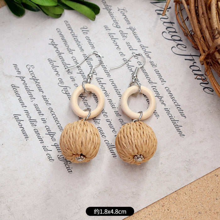 Wholesale Rattan Woven Ethnic Style Wooden Earrings JDC-ES-Luox010