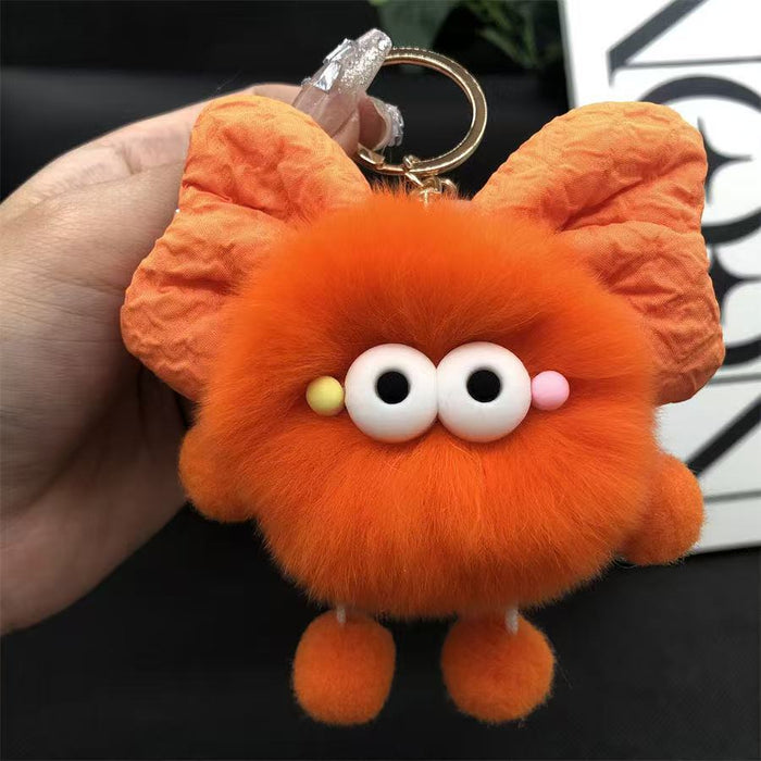 Wholesale Cute plush butterfly knot charcoal ball pendant keychain