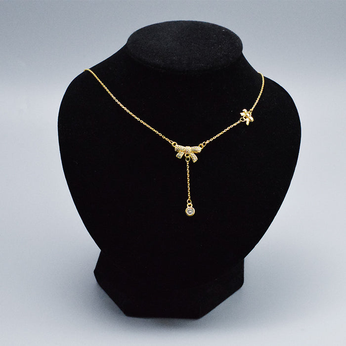 Wholesale Diamond studded bow zircon necklace, fashionable and niche design, collarbone chain pendant, necklace accessory