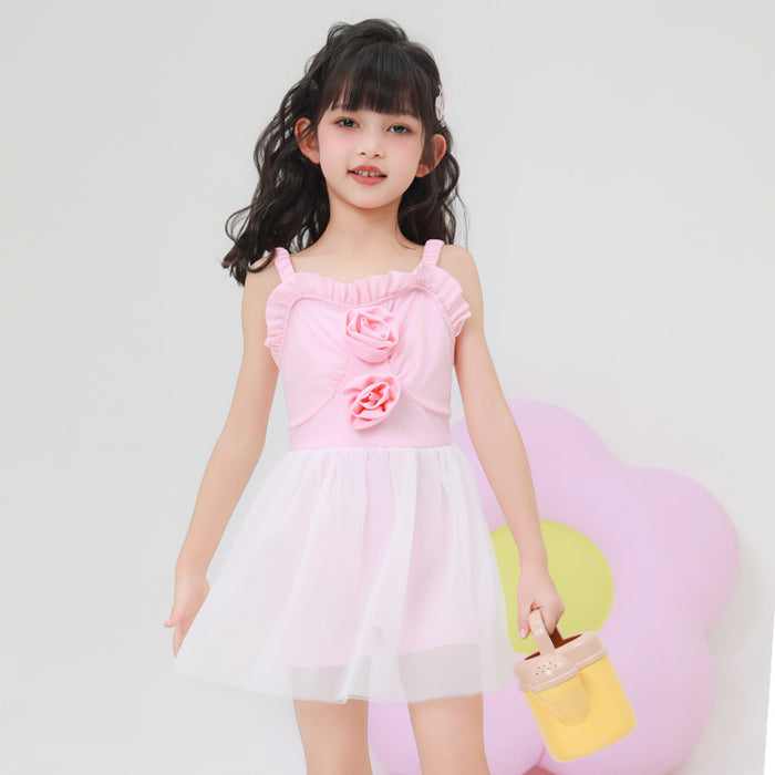 Wholesale Children's swimsuit polyester one-piece suspender swimsuit