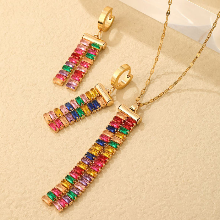 Wholesale Copper Row Diamond Earrings Necklace Set JDC-NE-MOXI001