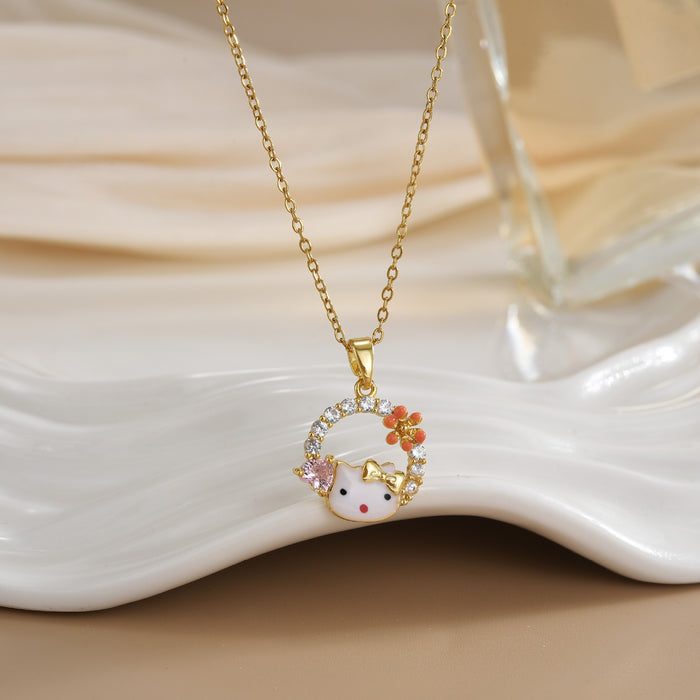 Wholesale Cat pendant micro-painted zircon copper gold-plated clavicle necklace