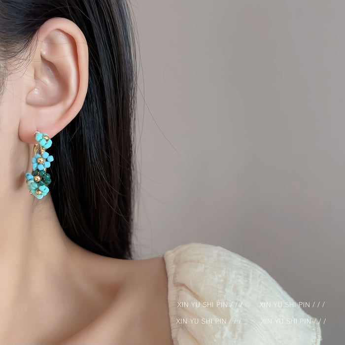 Wholesale Small niche design, colorful flower wreath earrings, fashionable personality, versatile and exquisite high-end earrings and earrings