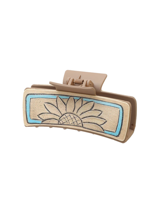 Wholesale Western Denim Leather Hairpin Sunflower Poker Clip Women Shark Clip