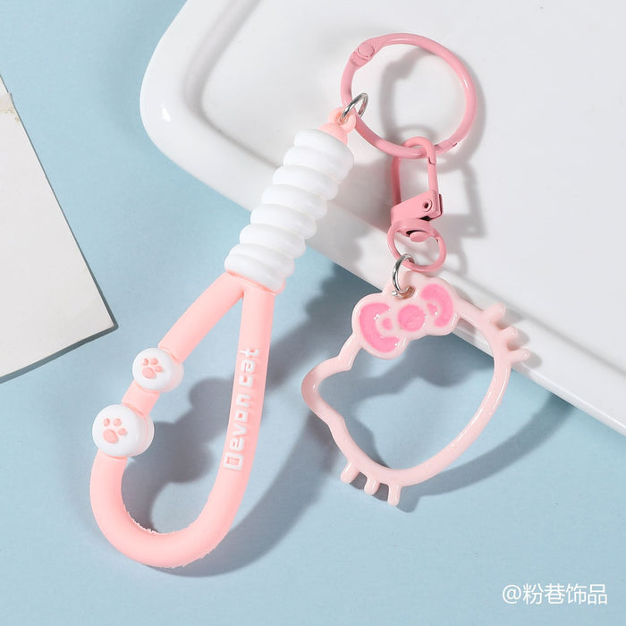 Wholesale PVC Cartoon Flower Wrist Strap Keychain With Cat Pendant And Pom Pom Cute DIY Bag Charm
