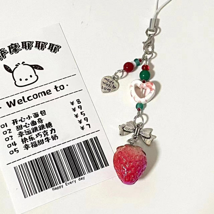 Wholesale Girl Beaded Strawberry Mobile Phone Chain School Bag