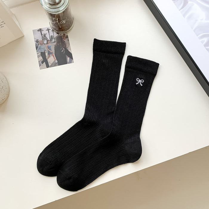 Wholesale Long socks for summer, sweat absorbing, breathable, mesh, thin design, bow embroidery, mid tube stacking socks