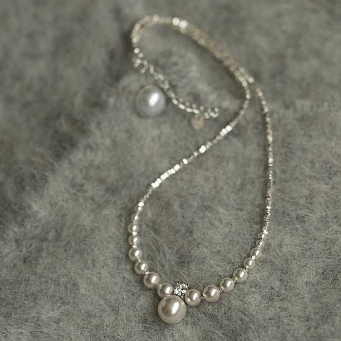 Wholesale  Broken Silver Metal Pearl Necklace Women's Retro  All-match Elegant Necklace Chain Clavicle Chain