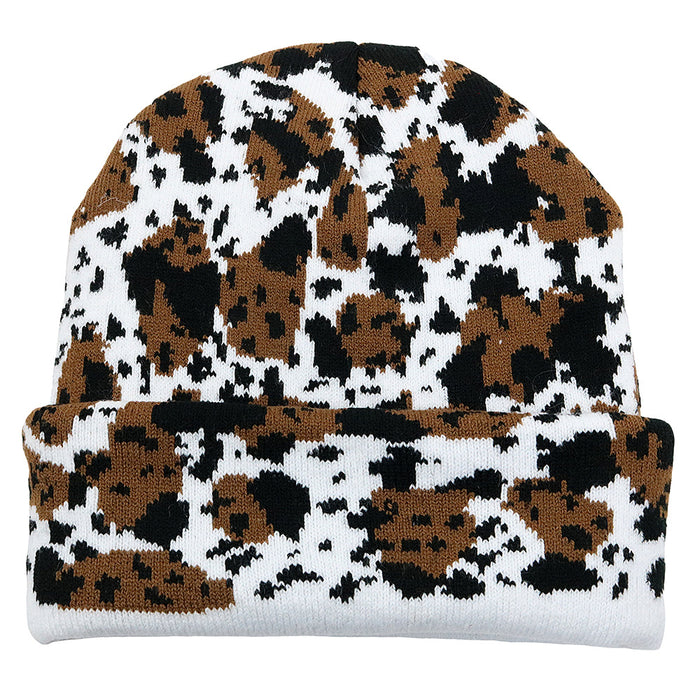 Wholesale Cow Leopard Print Jacquard Acrylic Wool Knitted Hat JDC-FH-HaiPu012