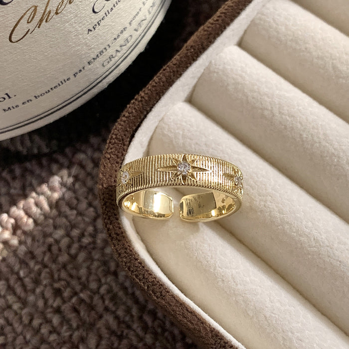 Wholesale Vintage ring, light luxury striped ring, open ring, fashionable ring