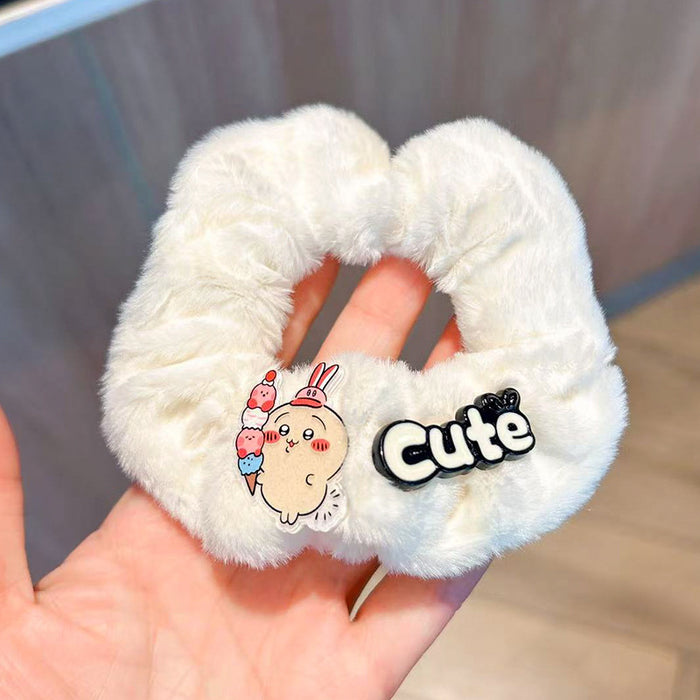 Wholesale Cute cartoon plush hair tie with letters for girls.
