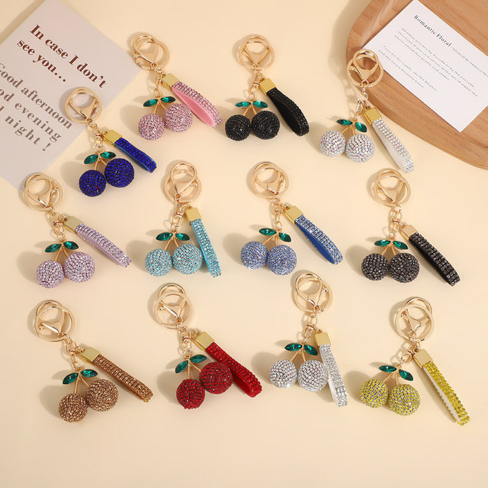 Wholesale Modern minimalist cherry keychain with diamonds