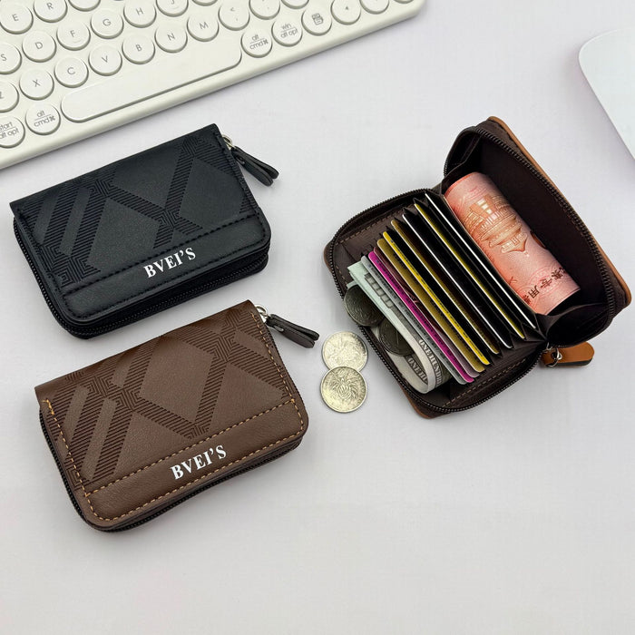 Wholesale European Retro Plaid PU Accordion Card Wallet Large Capacity Coin Purse MOQ≥2
