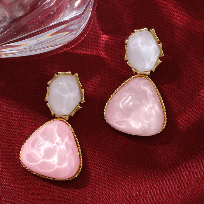 Wholesale Color blocking water ripple retro triangular circular unique light luxury design earrings