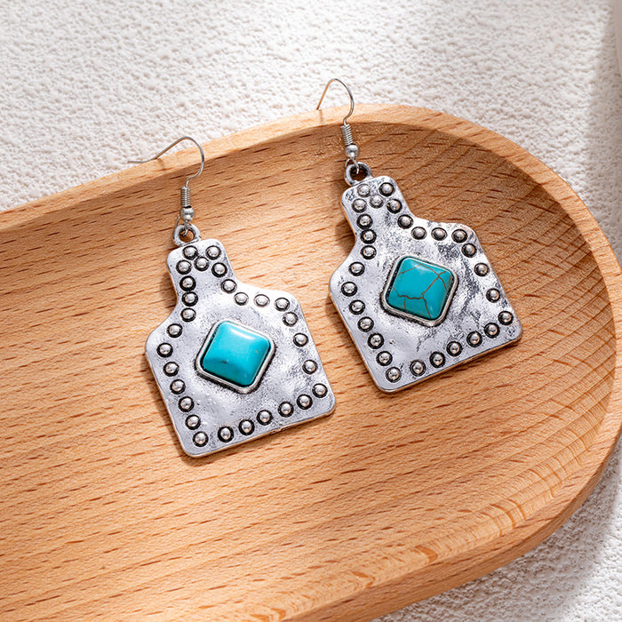 Wholesale Retro ethnic turquoise flower earrings