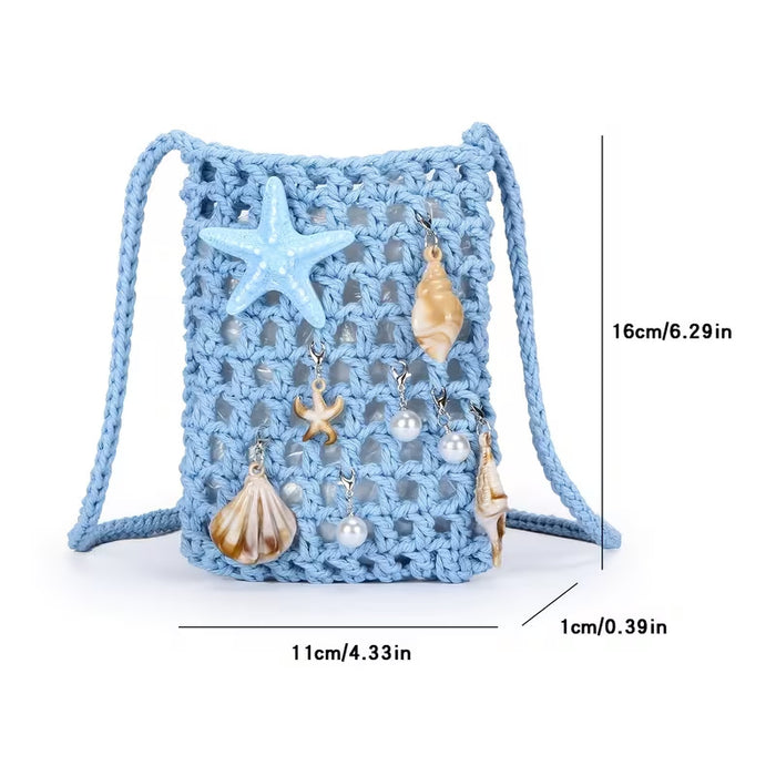 Wholesale Trendy Blue Cotton Rope Woven Small Crossbody Bag
