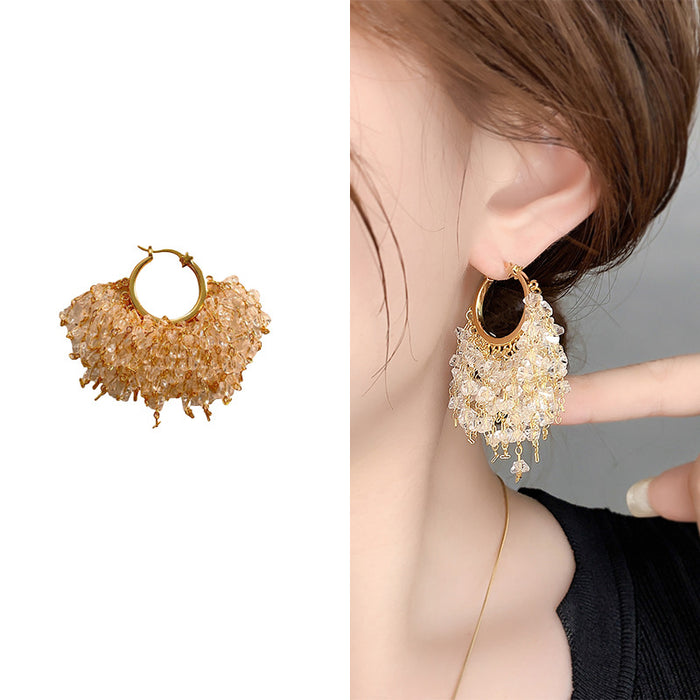 Wholesale Fully encrusted chain tassel statement earrings