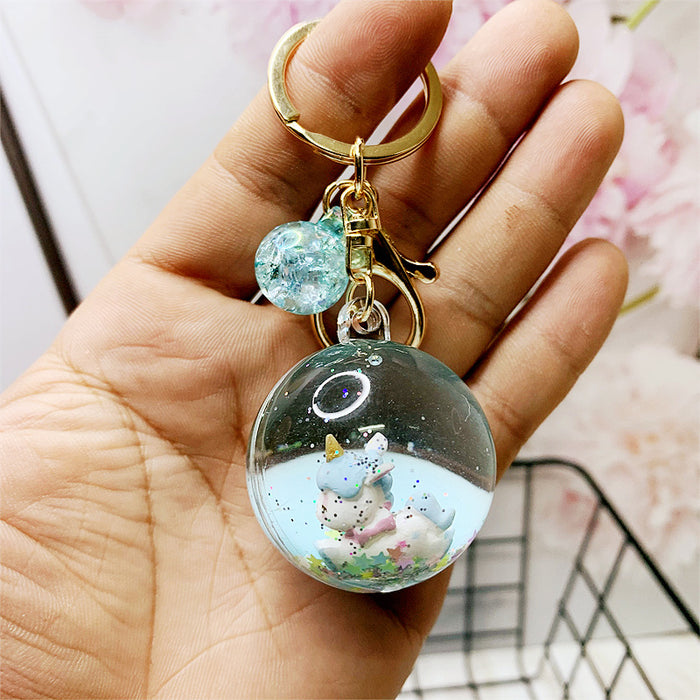 Wholesale Creative liquid oil key chain quicksand key chain crystal ball unicorn floating car cute bag small pendant