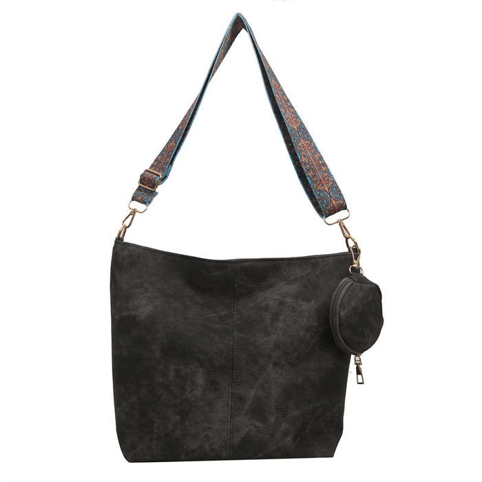 Wholesale Vintage Khaki PU Bucket Bag Large Street Trend Shoulder Crossbody Handbag