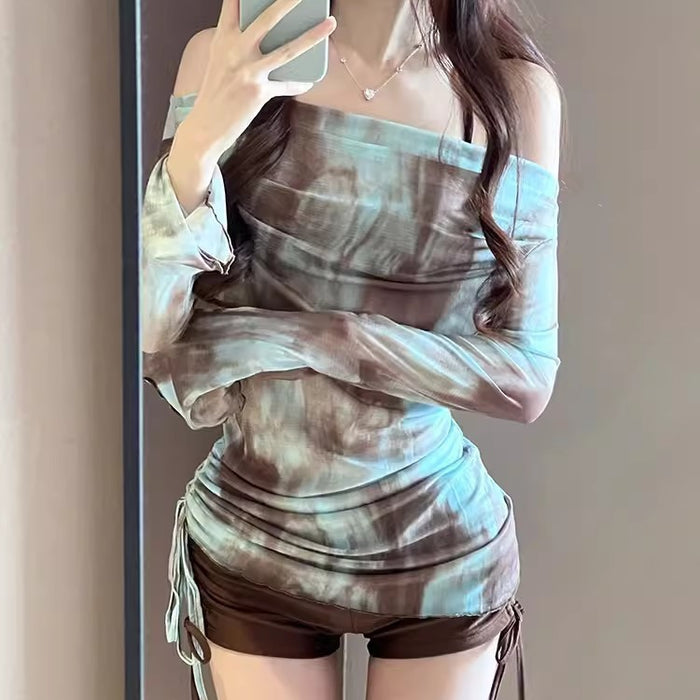 Wholesale Swimsuit split three piece long sleeved fashionable tie dye top sexy bikini slimming slim fit swimsuit