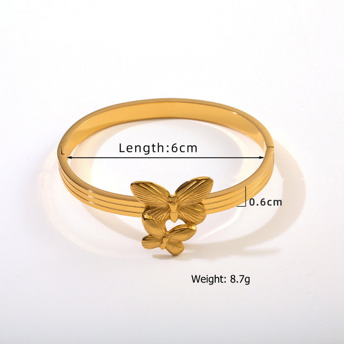 Wholesale Cross border popular personalized double-layer butterfly stainless steel bracelet, high-end butterfly bracelet, color preservation wholesale
