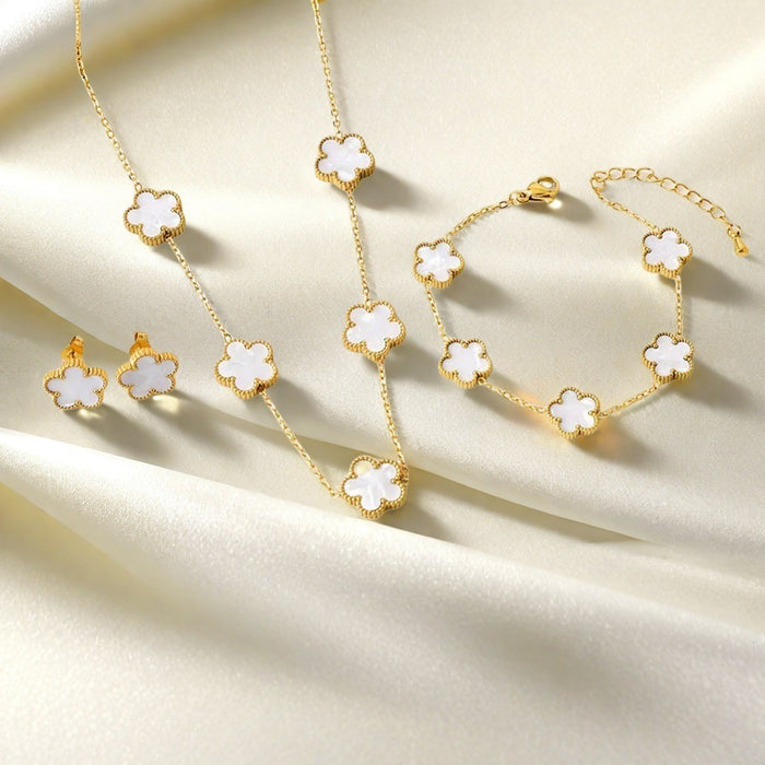 Wholesale Stainless steel clover necklace bracelet earrings