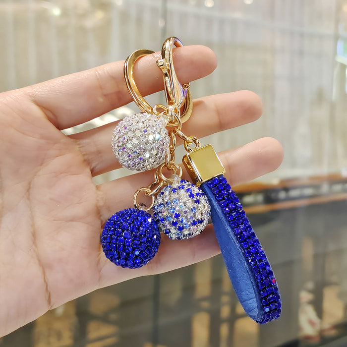 Wholesale Diamond-studded round ball pendant accessory  colorful rhinestone couple bag charm keychain