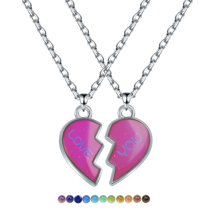 Wholesale Love Heart Color Changing Necklace Stainless Steel Chain