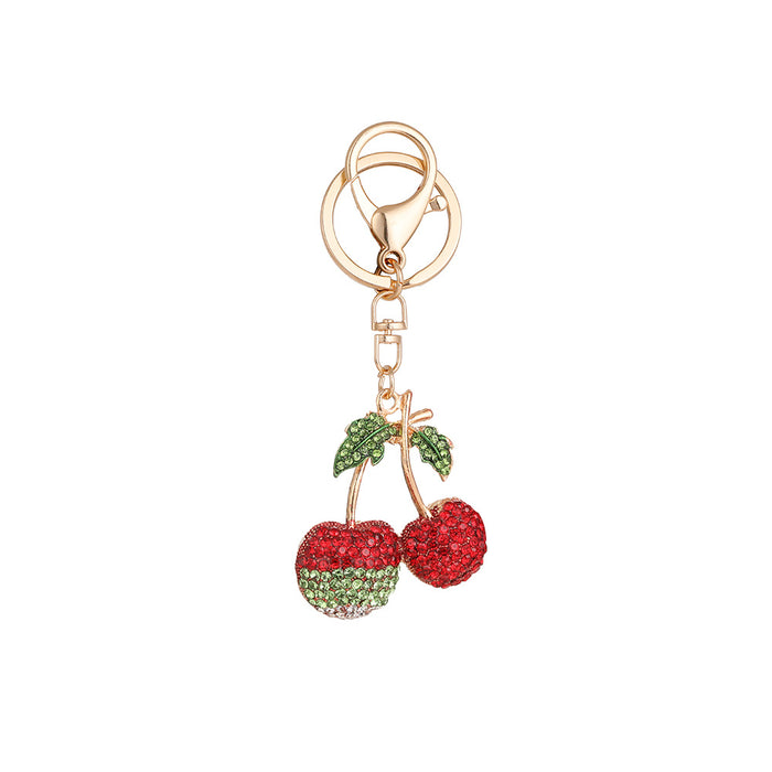 Wholesale Diamond-Encrusted Cherry Keychain Bag Pendant Alloy Fruit Keychain