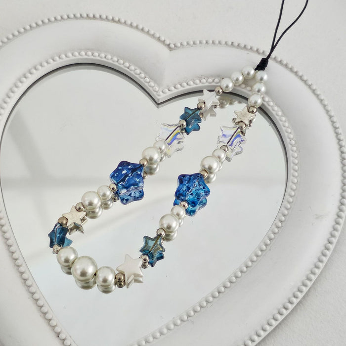 Wholesale Blue Pearl Star Mobile Phone Chain Popular Beaded Mobile Phone Chain Hanging Chain