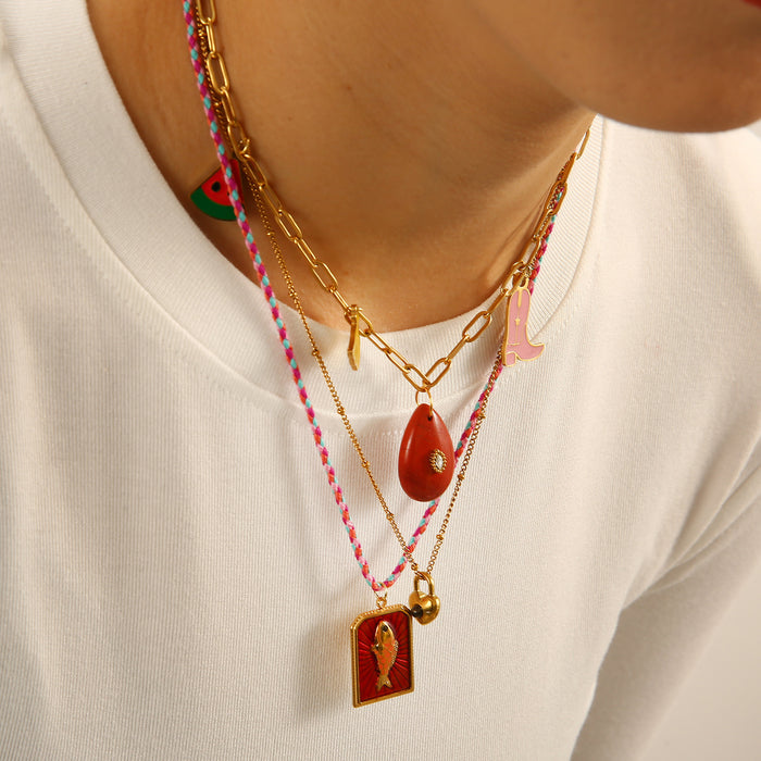 Wholesale Fashionable and simple stainless steel oil dripping necklace with personalized matching and natural stone pendant color preservation wholesale