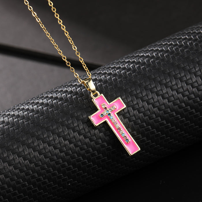 Wholesale Copper Inlaid Zircon Cross Pendant Necklace JDC-NE-ShangY035