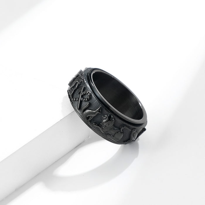 Wholesale Ancient Egyptian Symbol Rotating Stainless Steel Ring JDC-RS-QianF025
